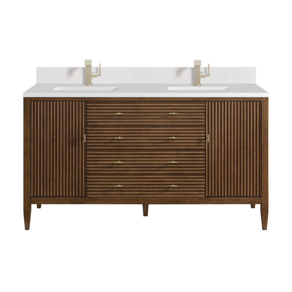 Myrrin 60" Double Vanity, Walnut, 1-Hole 3 CM White Zeus Top, Backsplash