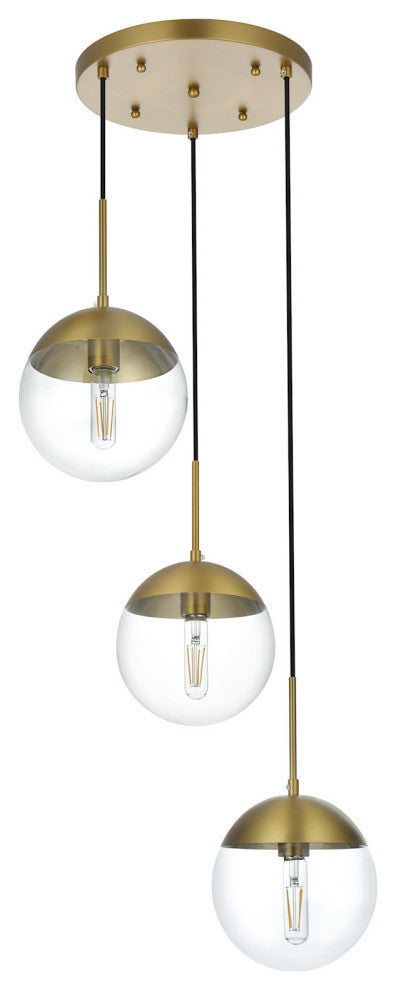 Elegant Lighting LD6069 Eclipse 3 Light 18"W Multi Light Pendant - Brass