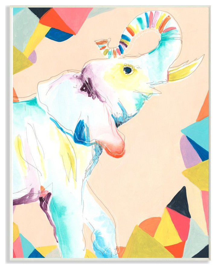 Colorful Abstract Elephant Animal Rainbow Drawing, 12"x18"