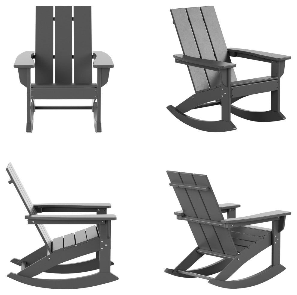 WestinTrends 5PC Outdoor Patio Adirondack Rocking Chairs, Accent Table Set, Gray
