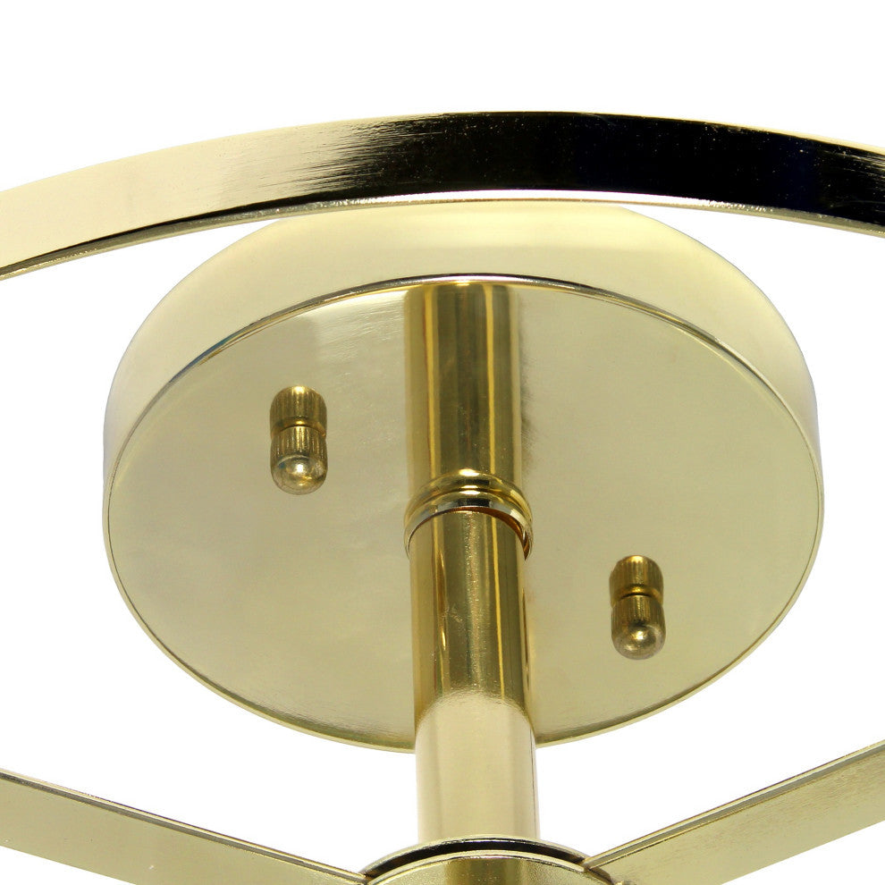 3-Light 13" Farmhouse Glass and Metallic Accented Semi-flushmount, Gold