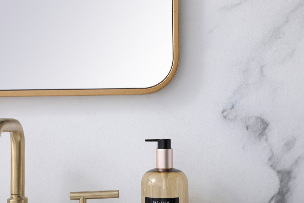 Ellis Soft Corner Metal Rectangular Mirror, Brass, 20"x36"