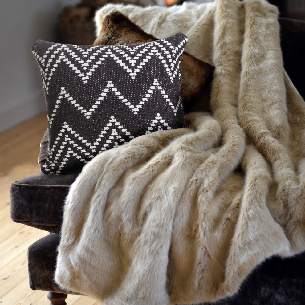 Ox Bay Handwoven Black/White Chevron Cotton Blend Pillow Cover, 20"x20"