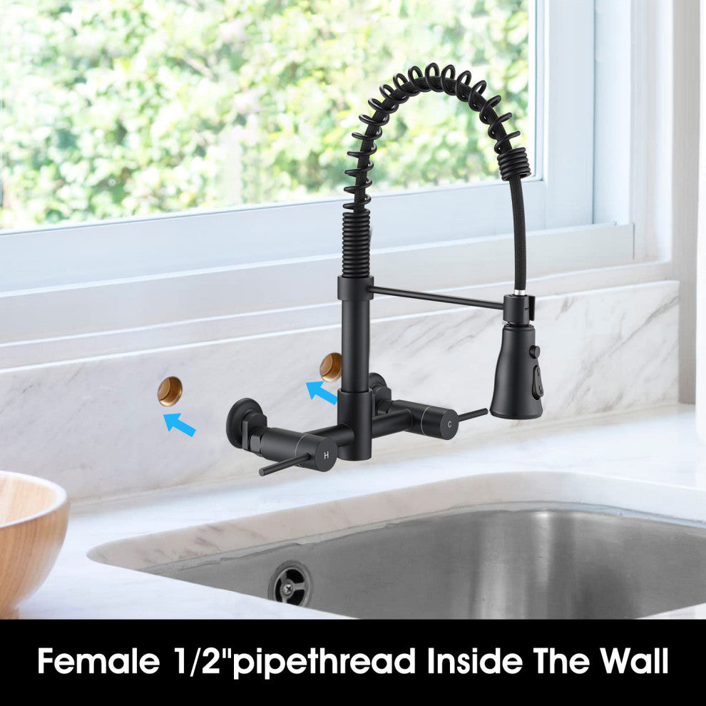 Wall Mounted Bridge Kitchen Faucet, Matte Black