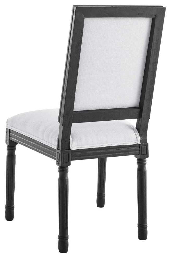 French Vintage Side Dining Chair, Fabric, Wood, Black White, Modern, Cafe Bistro