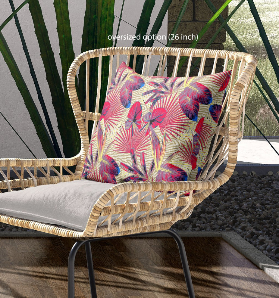 26" Pink Yellow Tropical Indoor Outdoor Throw Pillow