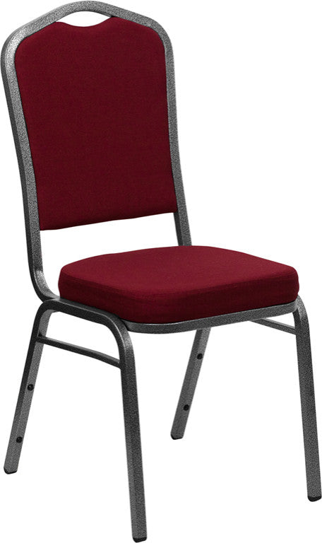 Crown Back Stacking Banquet Chair in Burgundy Fabric-Silver Vein Frame
