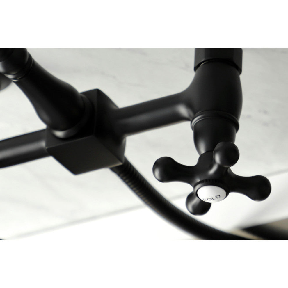 KS126XAXBS-P Heritage Wall Mount Bridge Kitchen Faucet with Brass Sprayer, Matte