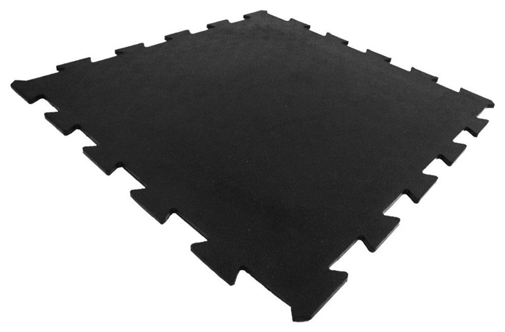 Rubber-Cal "Armor Lock" Interlocking Rubber Tiles, Black, 16 Pack