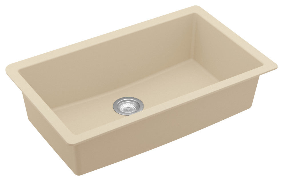 Karran QU-812 Undermount 32.5" Single Bowl Quartz Kitchen Sink, Bisque