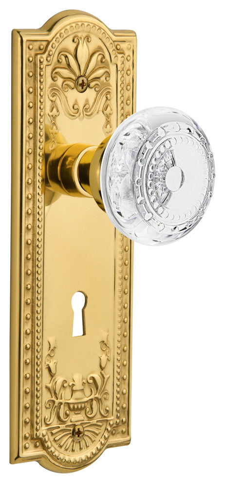 Meadows Plate Single Dummy, Keyhole Crystal Meadows Knob, Unlacquered Brass