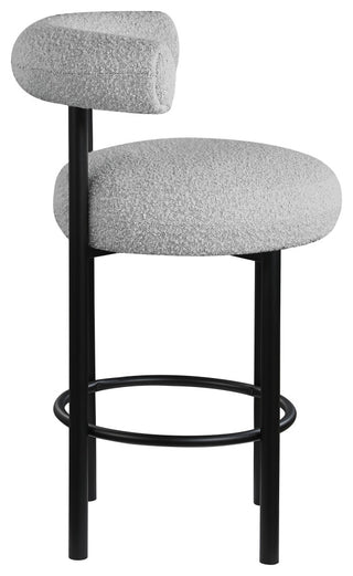 Bordeaux Upholstered Stool, Gray, Boucle Fabric, Matte Black, Set of 2