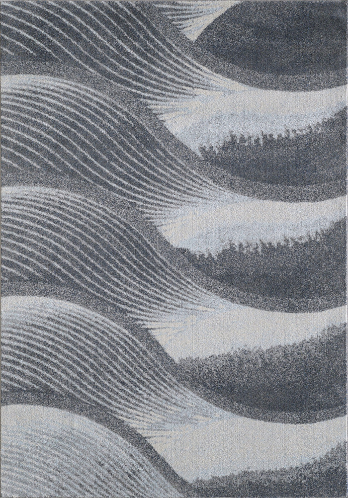 3"x5" Gray Blue Abstract Waves Modern Area Rug