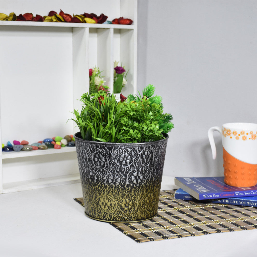 Handmade 100% Iron Round Modern Dusty Planters Pot Coated, Light Silver