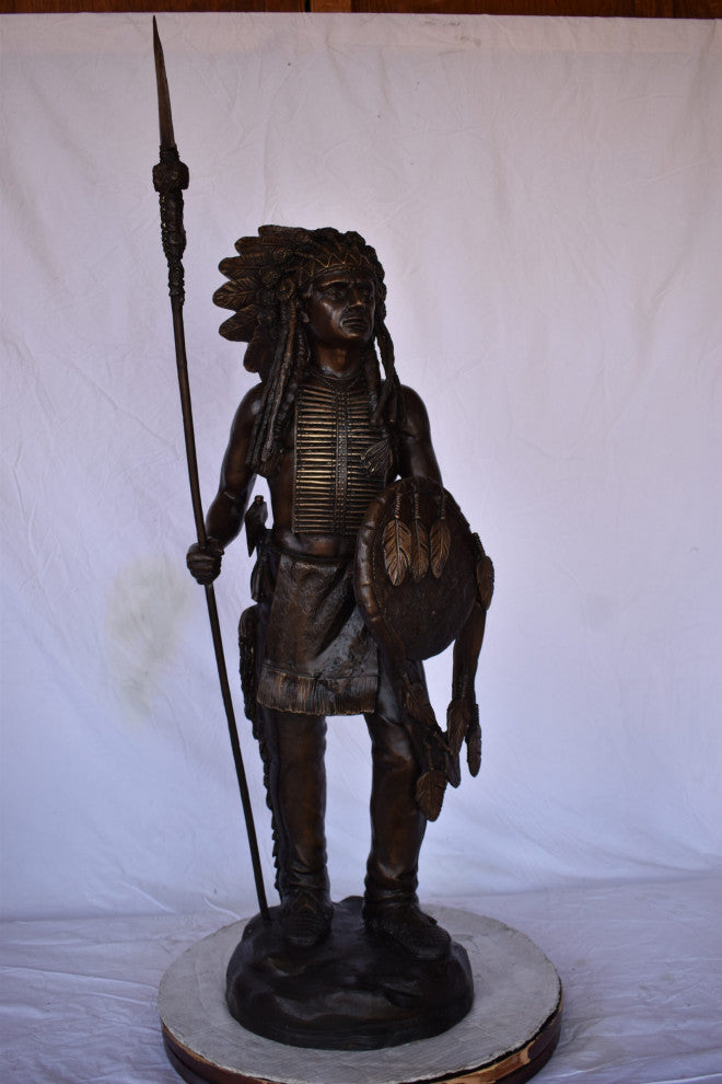 Indian Chief Made of Very Detailed Bronze Statue Size: 24"L x 18"W x 53"H.
