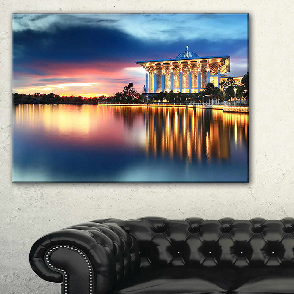 "Iron Mosque Malaysia" Panorama Seashore Canvas Photo Print, 40"x20"