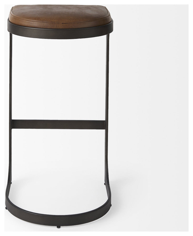 Brown Leather C Shape Metal Bar Stool