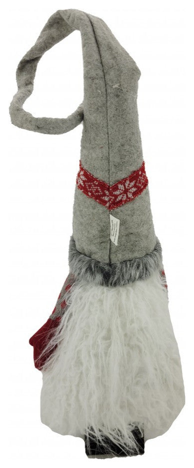 Red and Grey Winter Gnome With Snowflakes