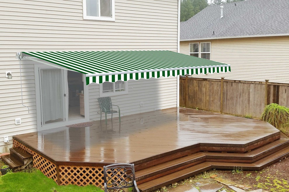 Aleko Retractable Motorized Awning, 13'x10', Green/White