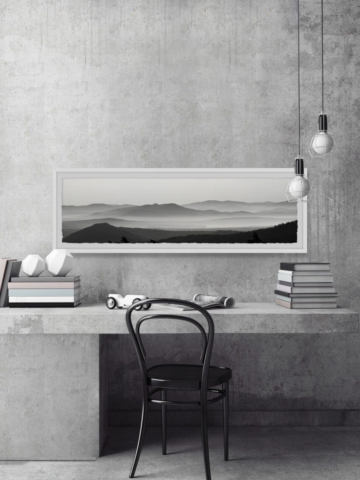 "Foggy Mountains" Framed Painting Print, 30x10