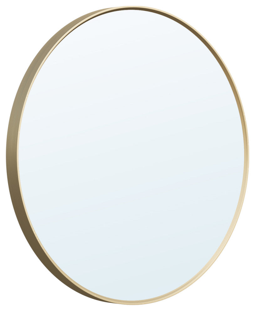 24" Round Anodized Aluminum Wall Vanity Mirror, Brushed Gold