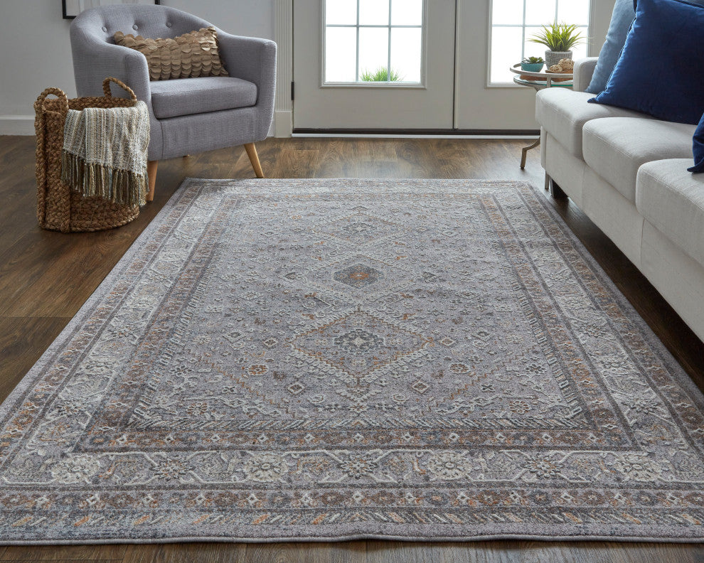 Weave & Wander Edwardo Rug, Gray/Orange, 6'-7" X 9'-4" Rug
