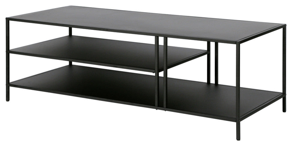 48" Black Steel Coffee Table With Two Shelves