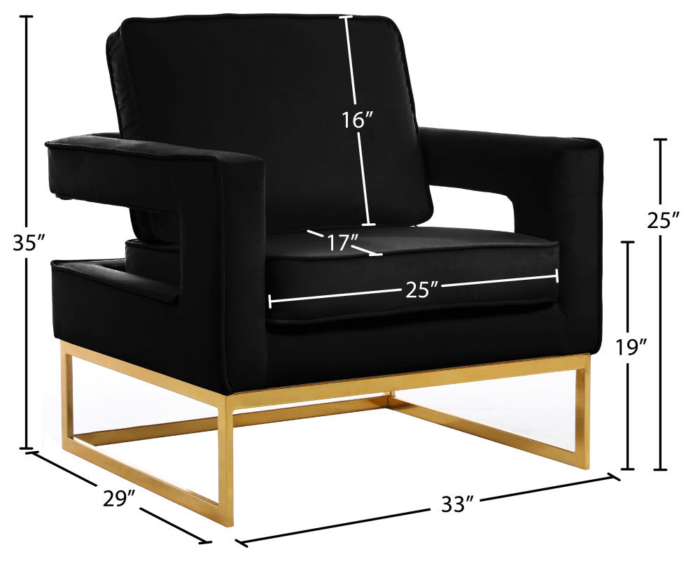 Noah Velvet Upholstered Accent Chair, Black, Gold Base