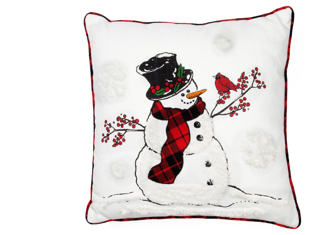 Snowman Christmas Pillow With Softy Tufted Snow Embroidered, 18"x18"