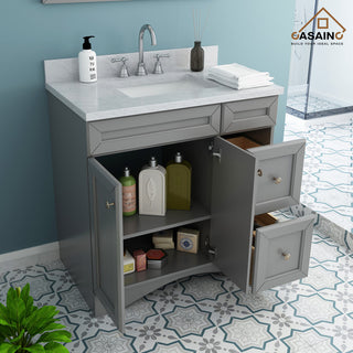 CASAINC 36" Marble Top Modern Single Sink Bathroom Vanity, Gray