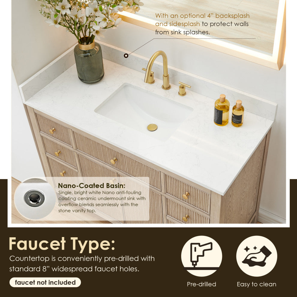 Cerrito Bathroom Vanity, Natural Oak, 48" Single, Without Mirror