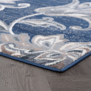 Garland Transitional Floral Navy Rectangle Area Rug, 4'x5'