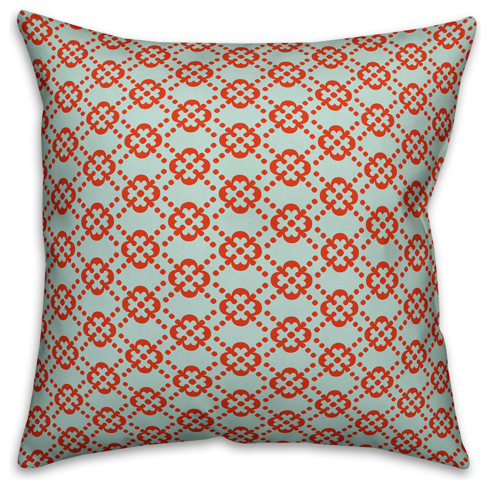 Floral Argyle, Blue and Red Throw Pillow, 20"x20"