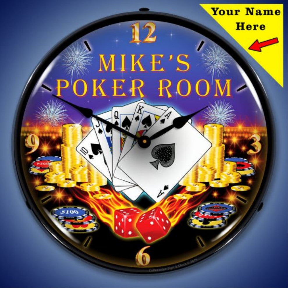 AYNRE1906910 Add Your Name Poker Room Clock