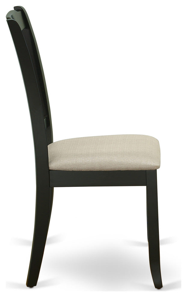 Vertical Slatted Back Chairs, Linen Fabric Fabric Seat In Black- Set Of 2