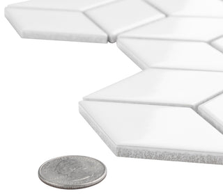 Metro Rhombus Mosaic Floor and Wall Tile, Glossy White