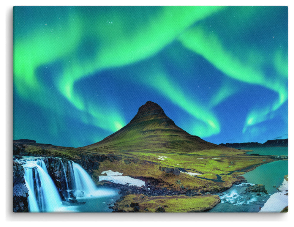 Winter Mountain Northern Lights Landscape Photo Canvas Wall Art Prints, 12" X 16"