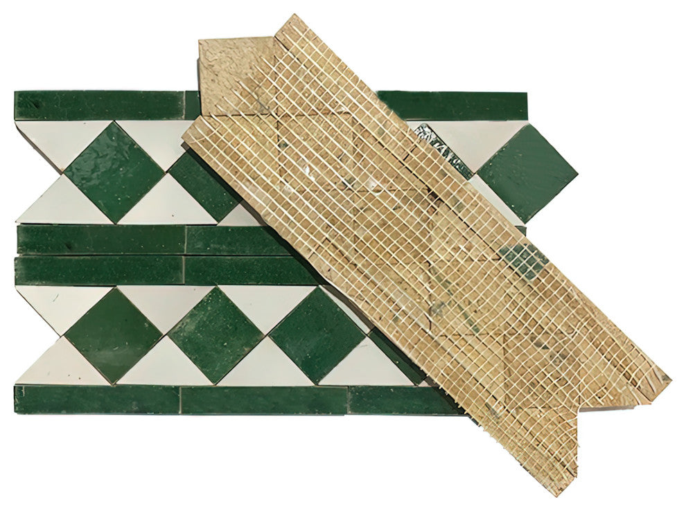 Contemporary Zellige Border, 12"x3 3/4"x1/2", Green/White