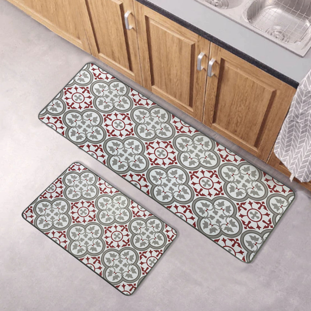Paco Printed Kitchen Mat Red and Gray Tile Design 32" x 20"