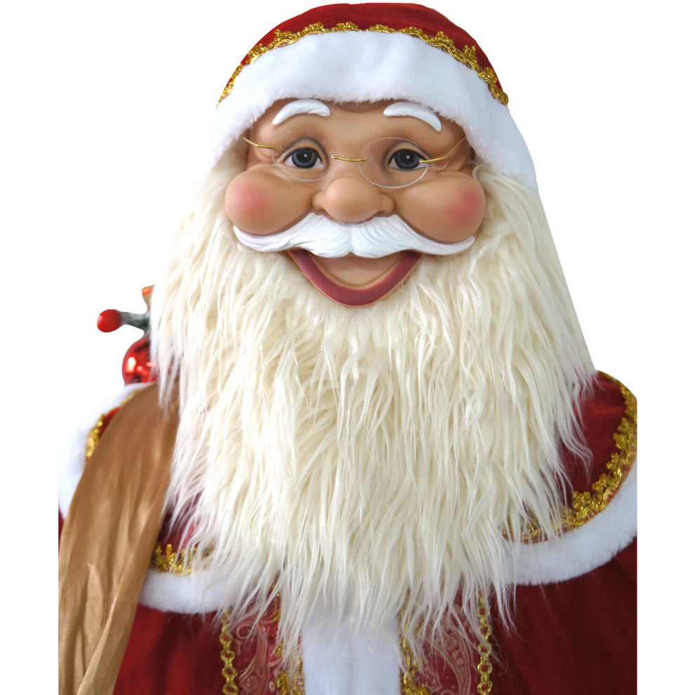58" Traditional Dancing Santa Claus With Wreath and Gift Sack, Home Decor