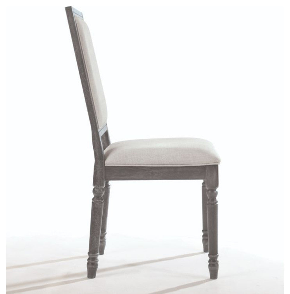 Set of 2 Linen Upholstered Side Chair, Weathered Gray Finish