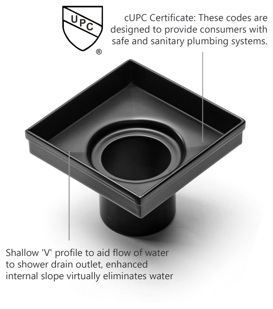 HEATGENE Square Shower Drain with Flat Cover with Base Flange, Venetian Bronze,