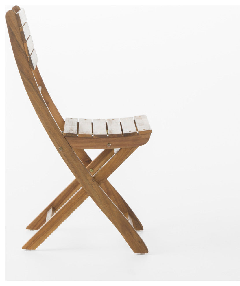 GDF Studio Vicaro Outdoor Natural Acacia Wood Foldable Dining Chairs, Set of 2