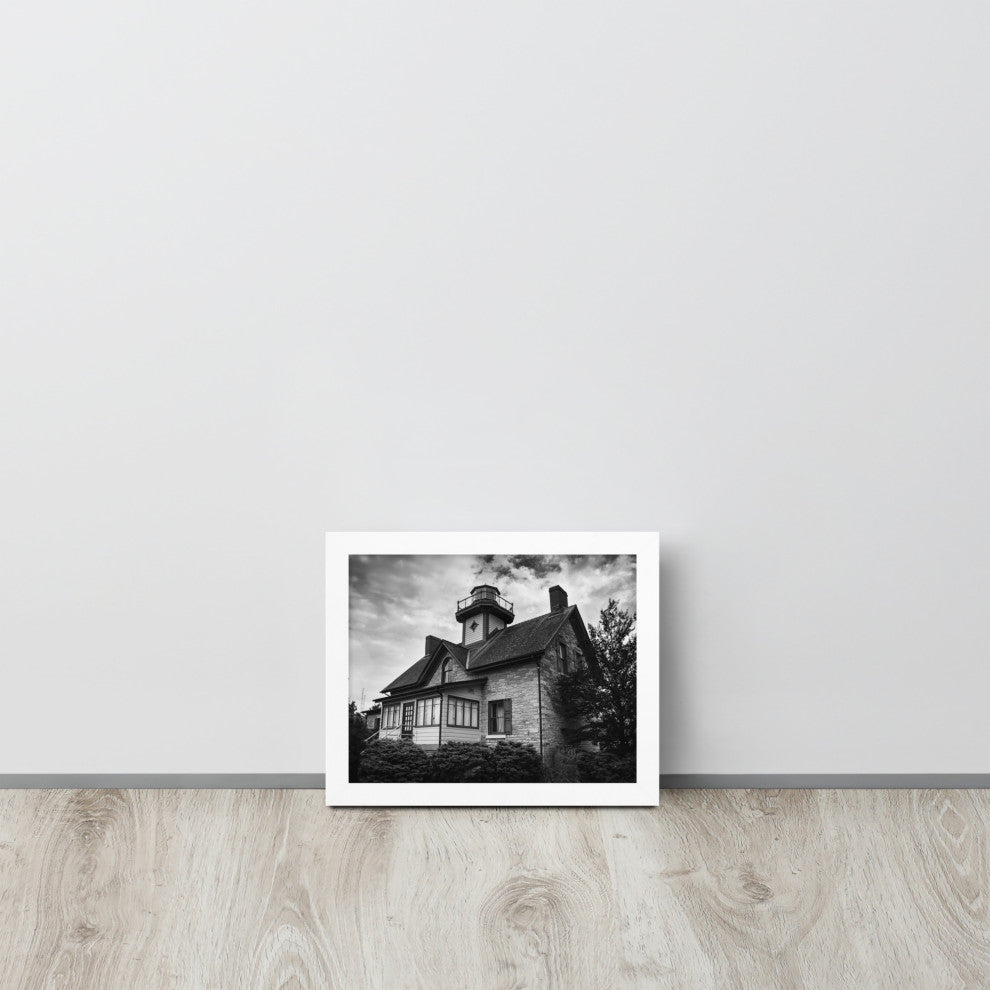Cedar Point Lighthouse in Black and White Framed Photo Paper Wall Art Prints, White, 8" X 10"