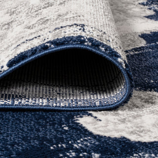 Alhambra Ornate Medallion Modern Runner Rug, Ivory/Navy, 8x10