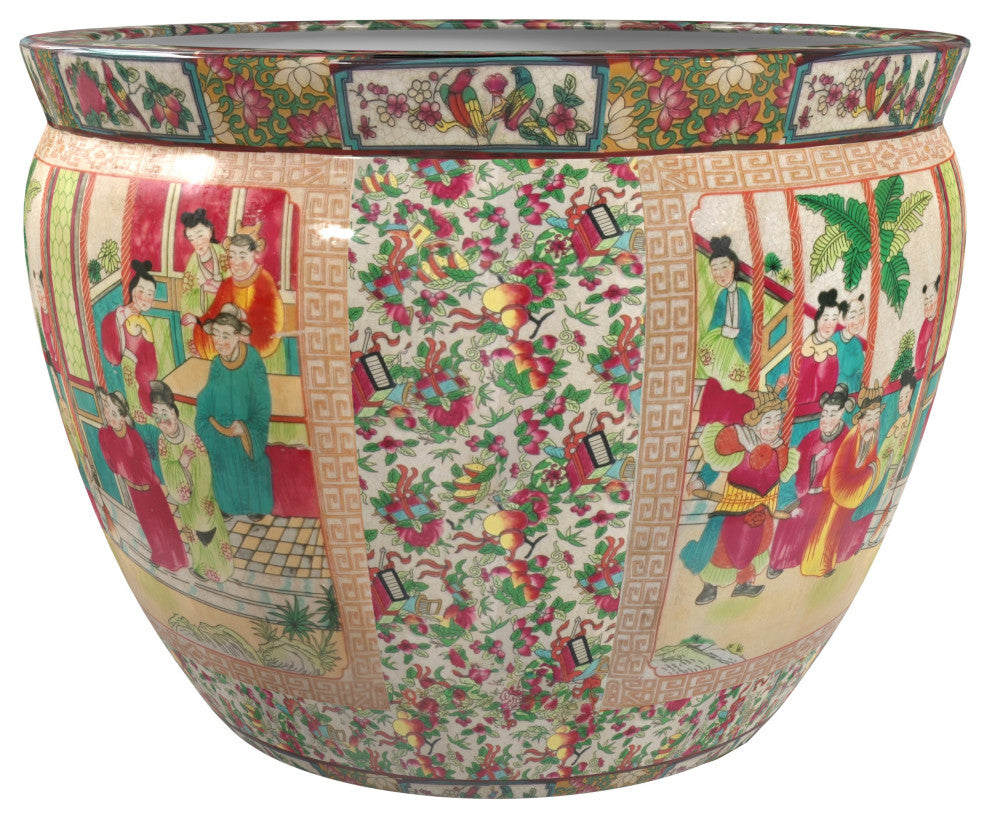 18" Rose Medallion Porcelain Fishbowl