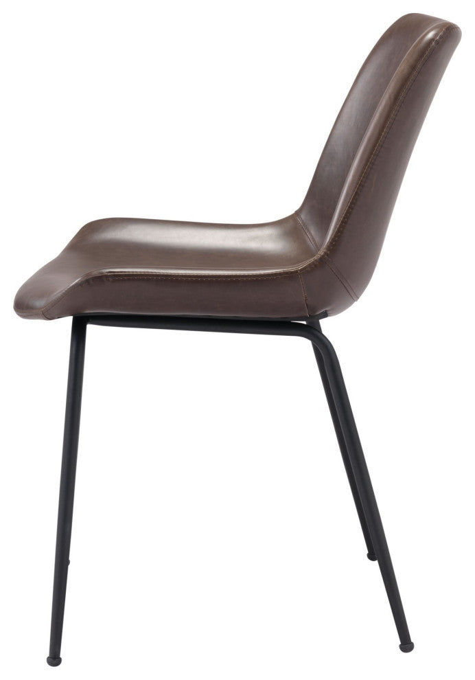 Dining Chair, Set of 2, Faux Vinyl Leather, Steel, Brown, Black, Mid Century