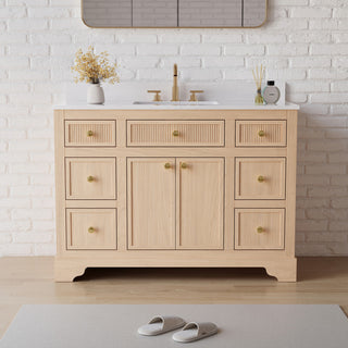 Solid Wood Bathroom Vanity with Carrara White Quartz Top, CUPC-certified Sink, 48"