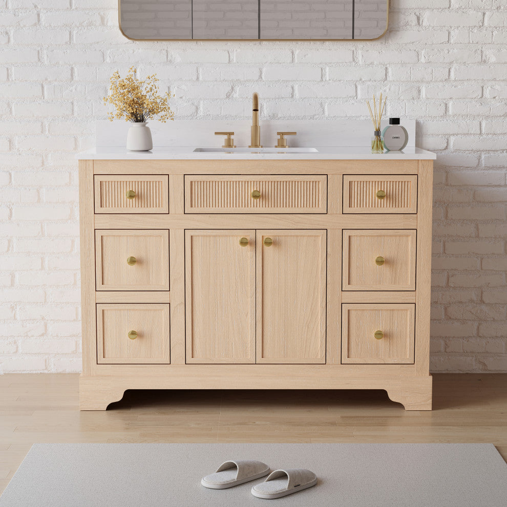 Solid Wood Bathroom Vanity with Carrara White Quartz Top, CUPC-certified Sink, 48"
