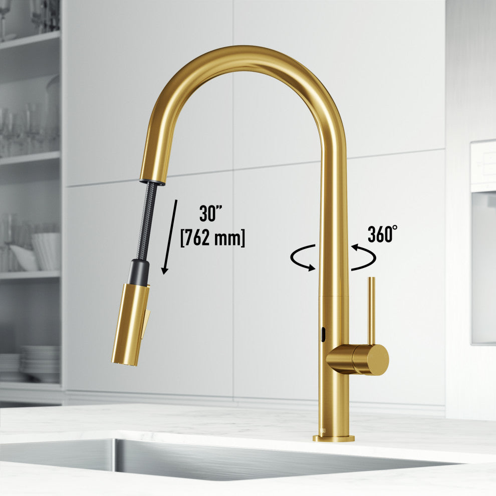 VIGO Greenwich 18" H Single Handle Pull-Down Sprayer Kitchen Faucet, Matte Brushed Gold, Touchless, Without Extras